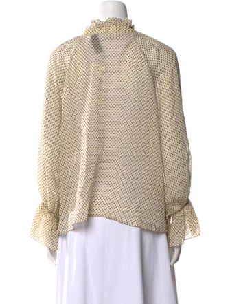 Nili Lotan Polka Dot Print Mock Neck Blouse