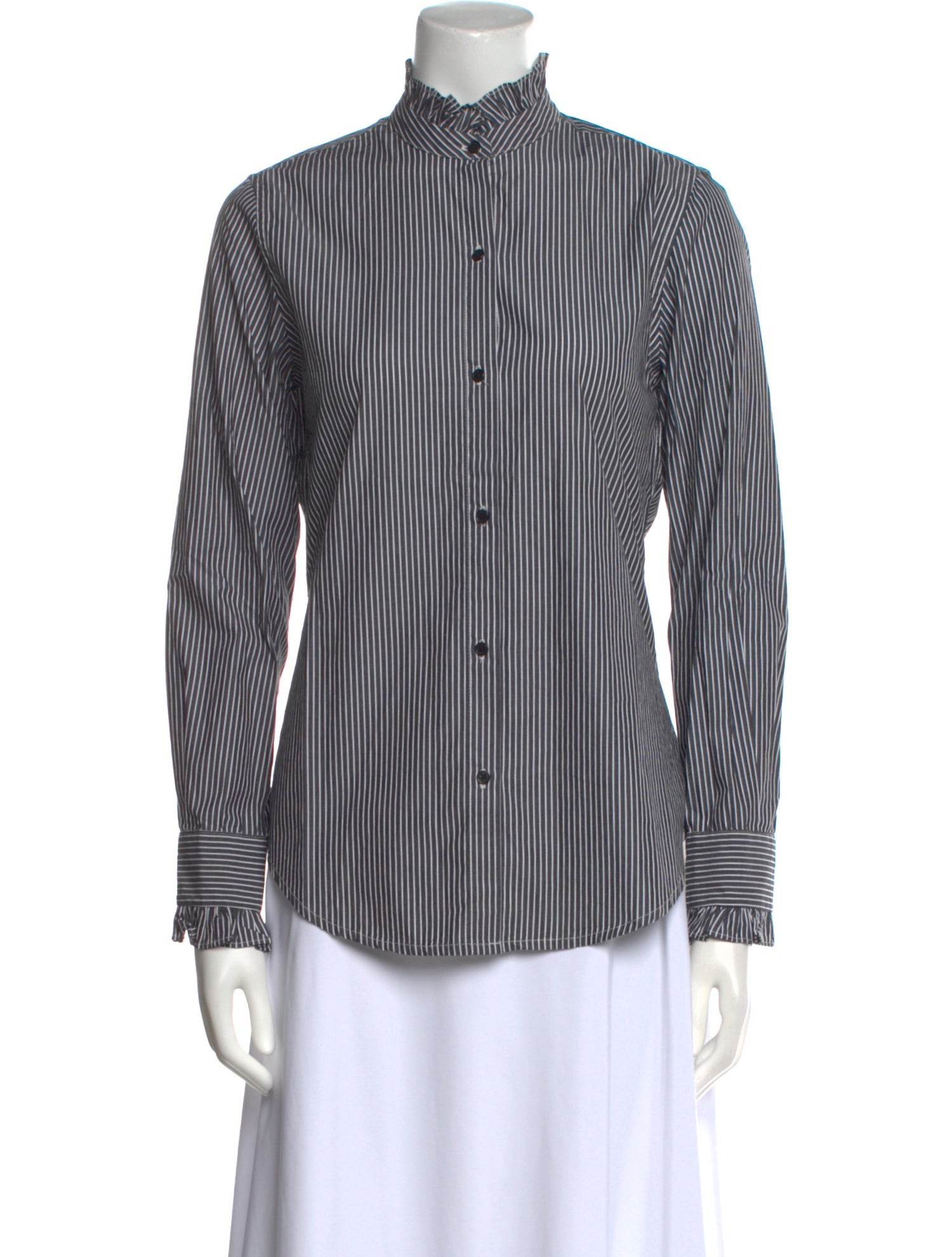 Nili Lotan Striped Mock Neck Button-Up Top