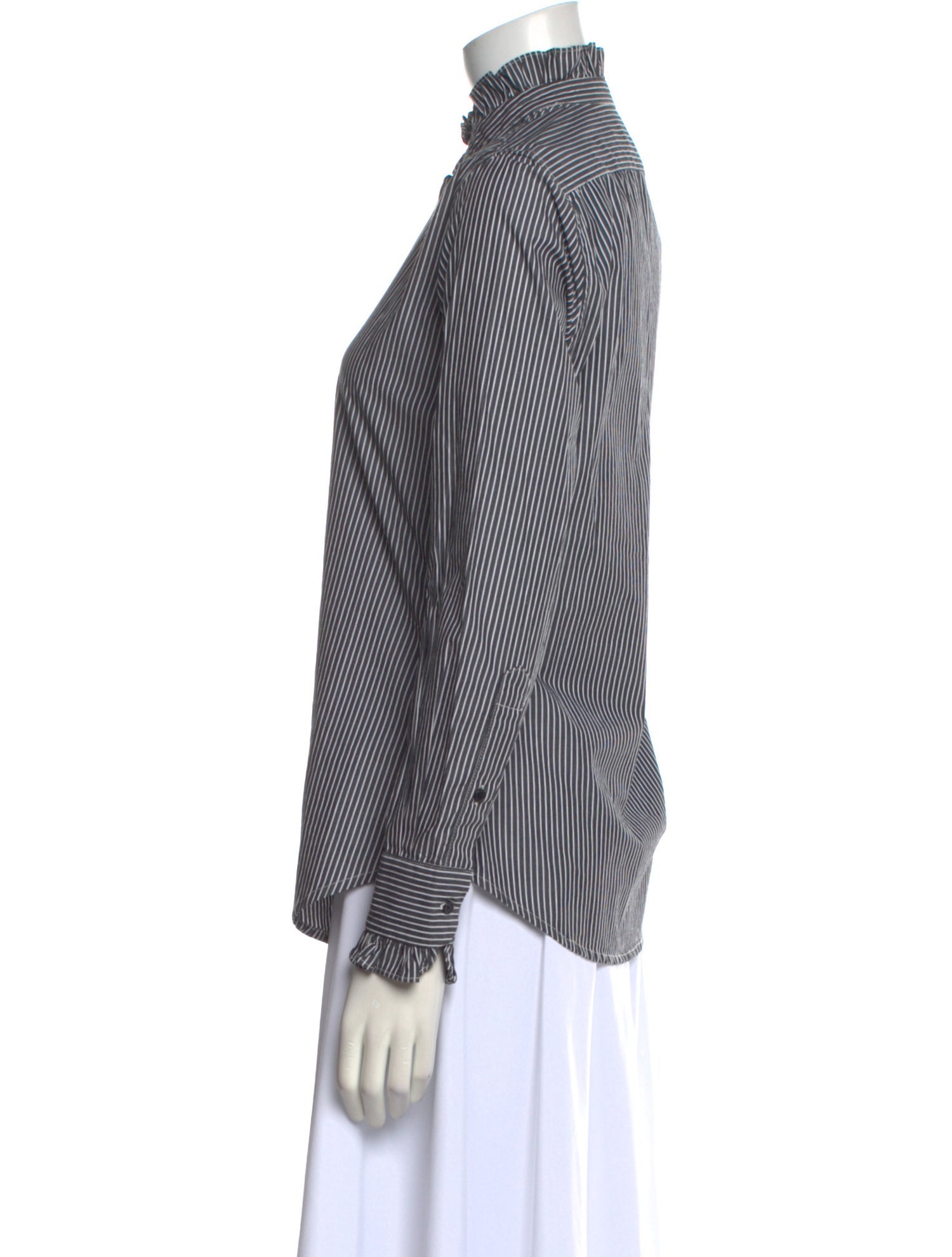 Nili Lotan Striped Mock Neck Button-Up Top