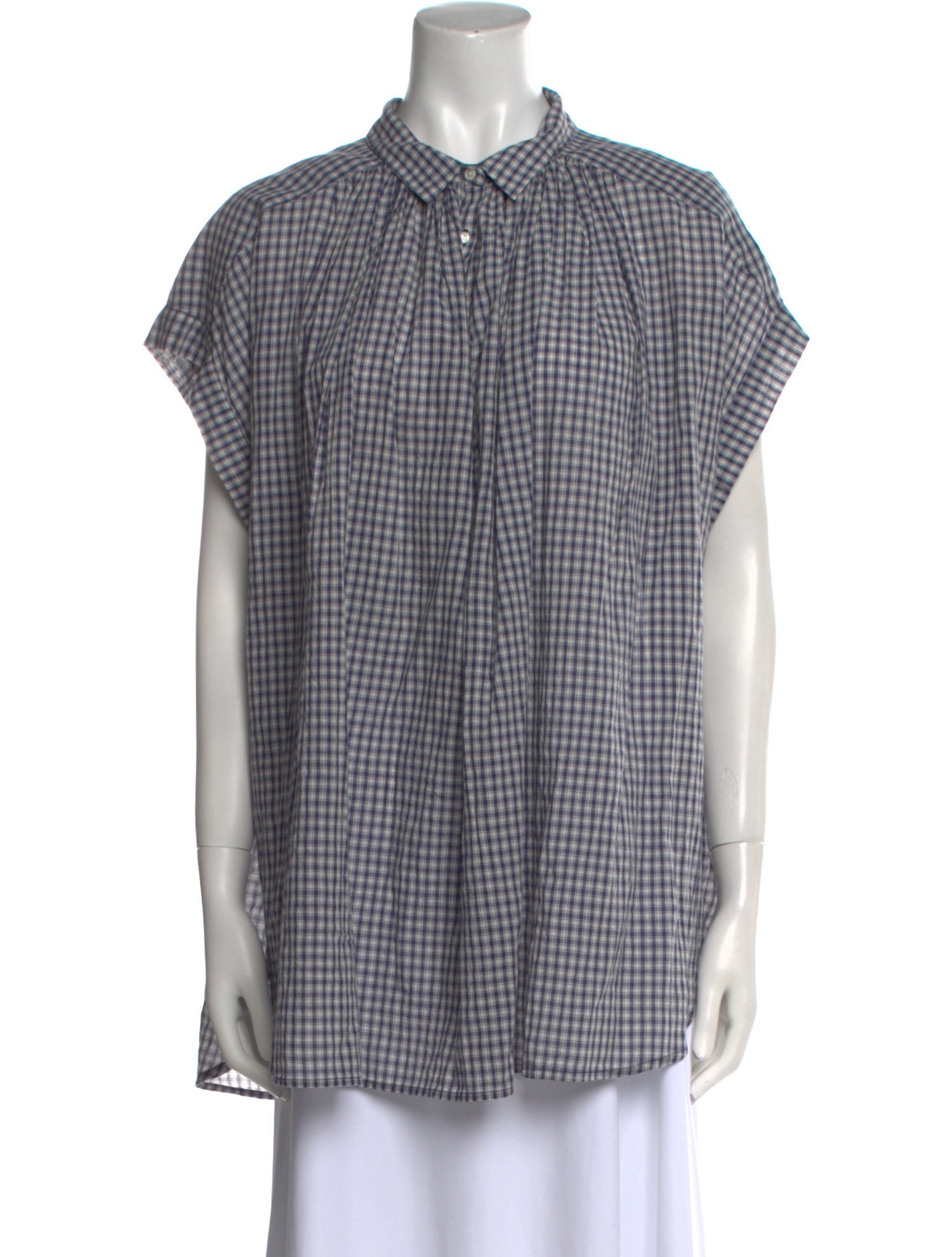 Nili Lotan Plaid Print Short Sleeve Button-Up Top