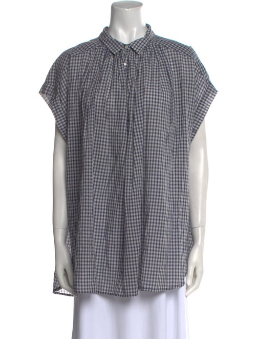 Nili Lotan Plaid Print Short Sleeve Button-Up Top