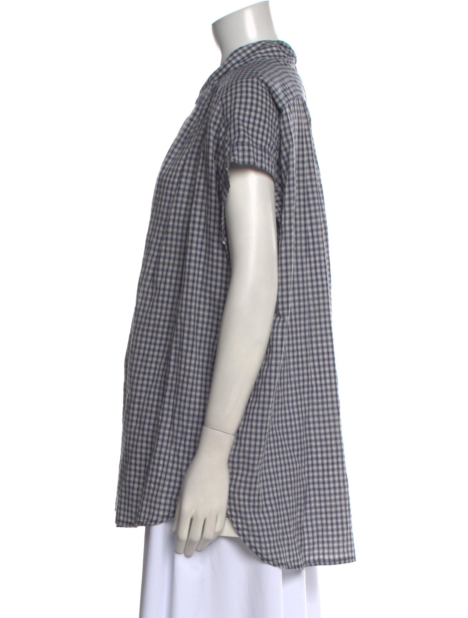 Nili Lotan Plaid Print Short Sleeve Button-Up Top