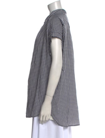 Nili Lotan Plaid Print Short Sleeve Button-Up Top