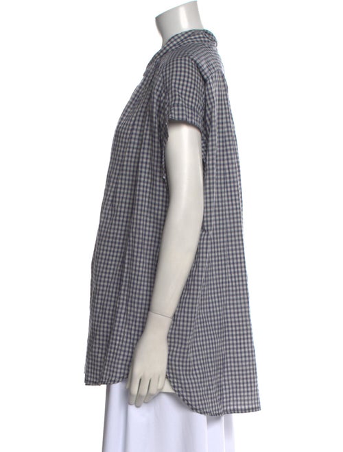 Nili Lotan Plaid Print Short Sleeve Button-Up Top