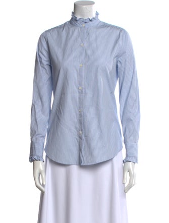 Nili Lotan Striped Mock Neck Button-Up Top