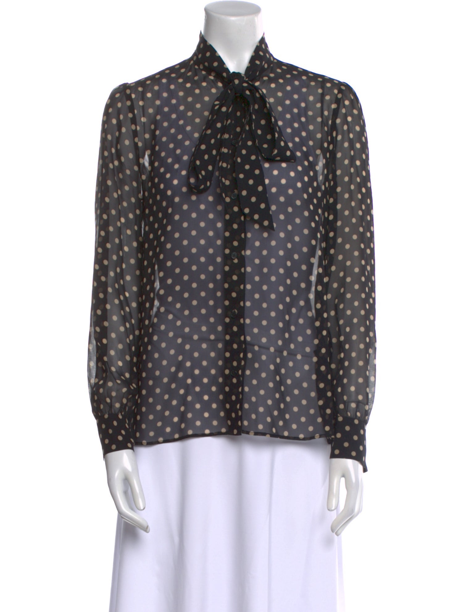 Nili Lotan Silk Polka Dot Print Button-Up Top