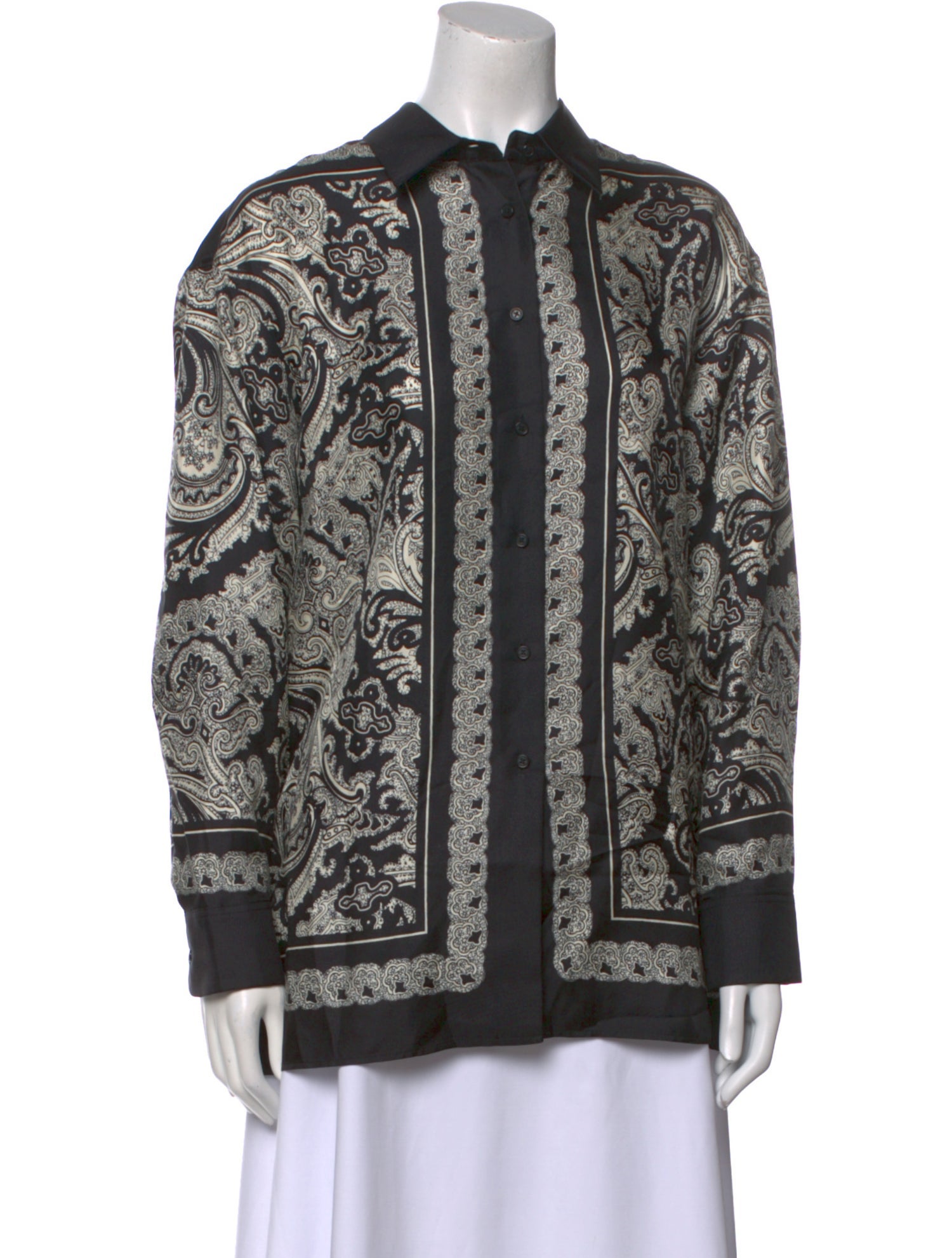 Nili Lotan Silk Paisley Print Button-Up Top