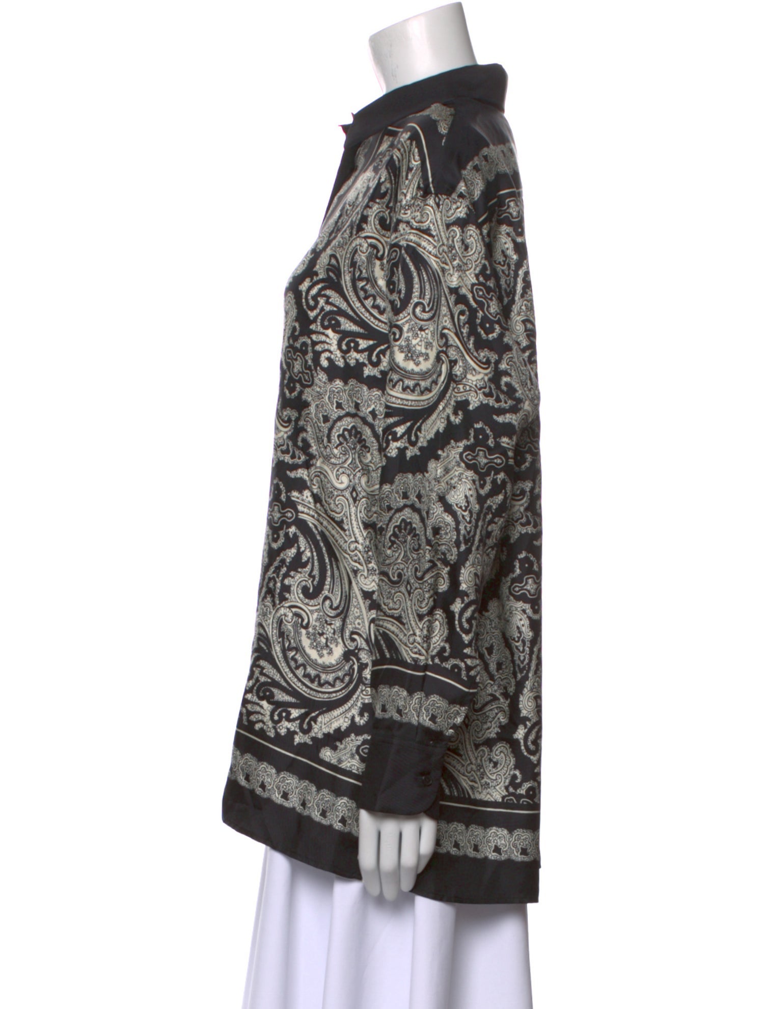 Nili Lotan Silk Paisley Print Button-Up Top