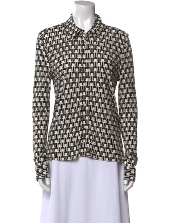 Nili Lotan Printed Long Sleeve Button-Up Top