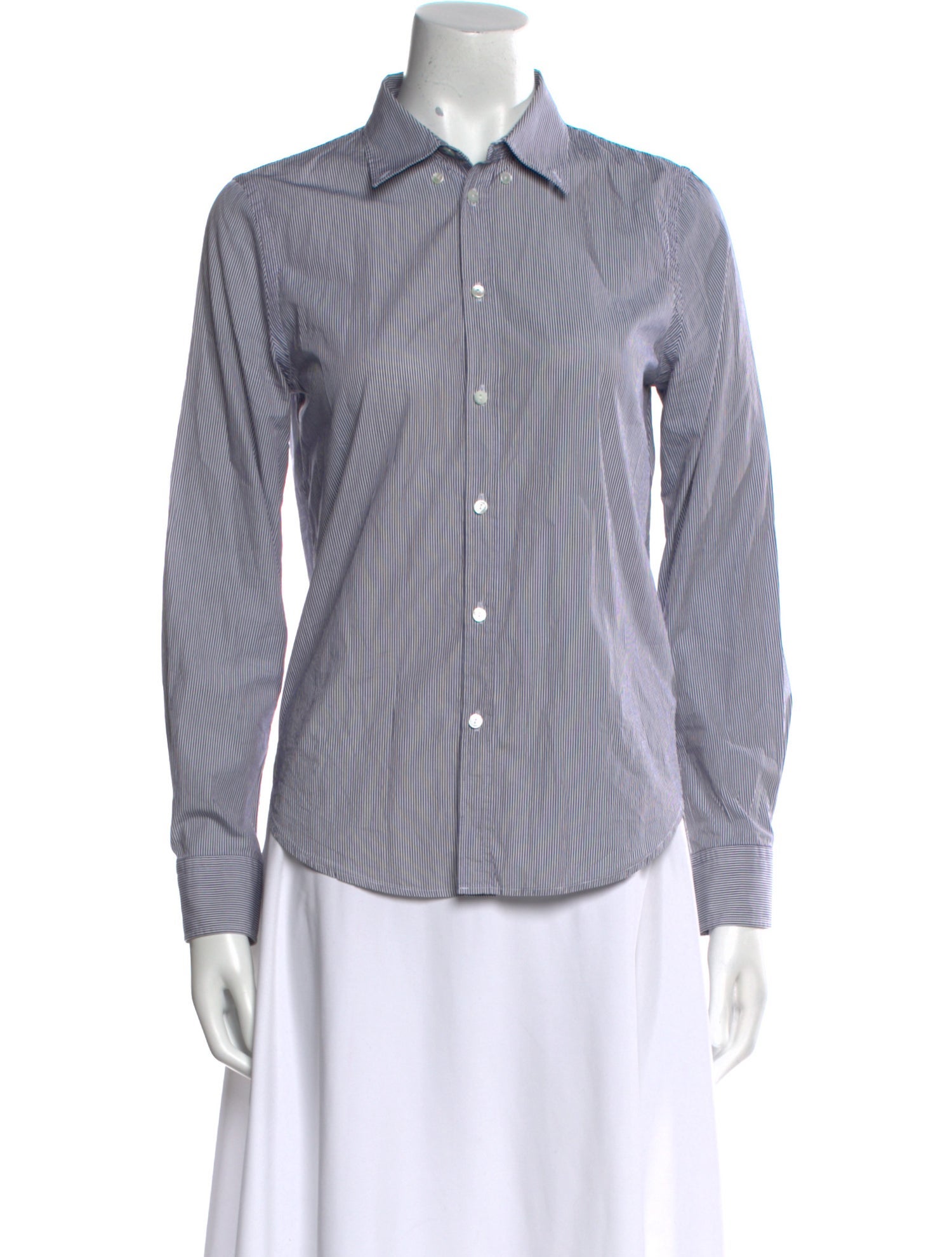 Nili Lotan Striped Long Sleeve Button-Up Top