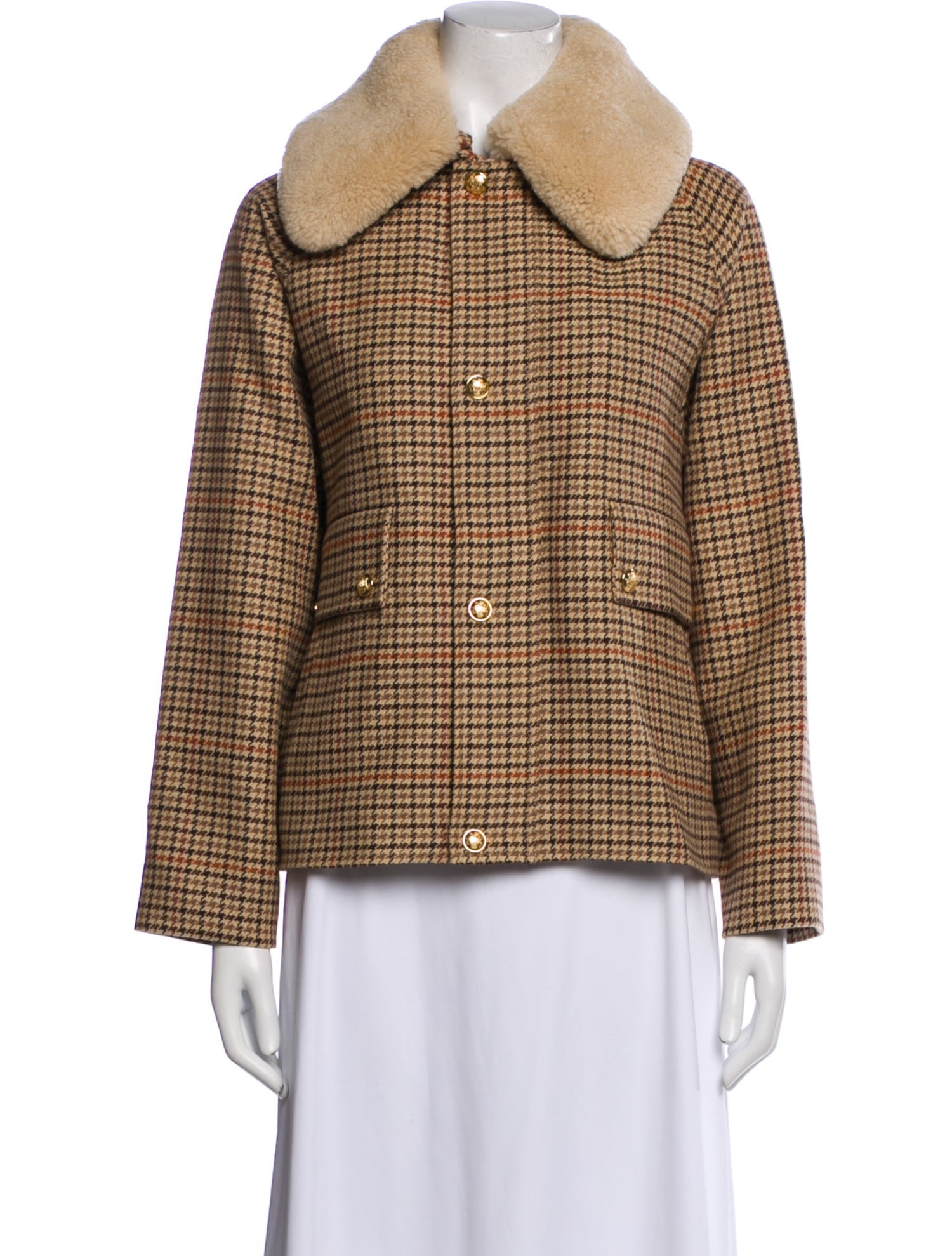 Nili Lotan Virgin Wool Plaid Print Fur Jacket w/ Tags