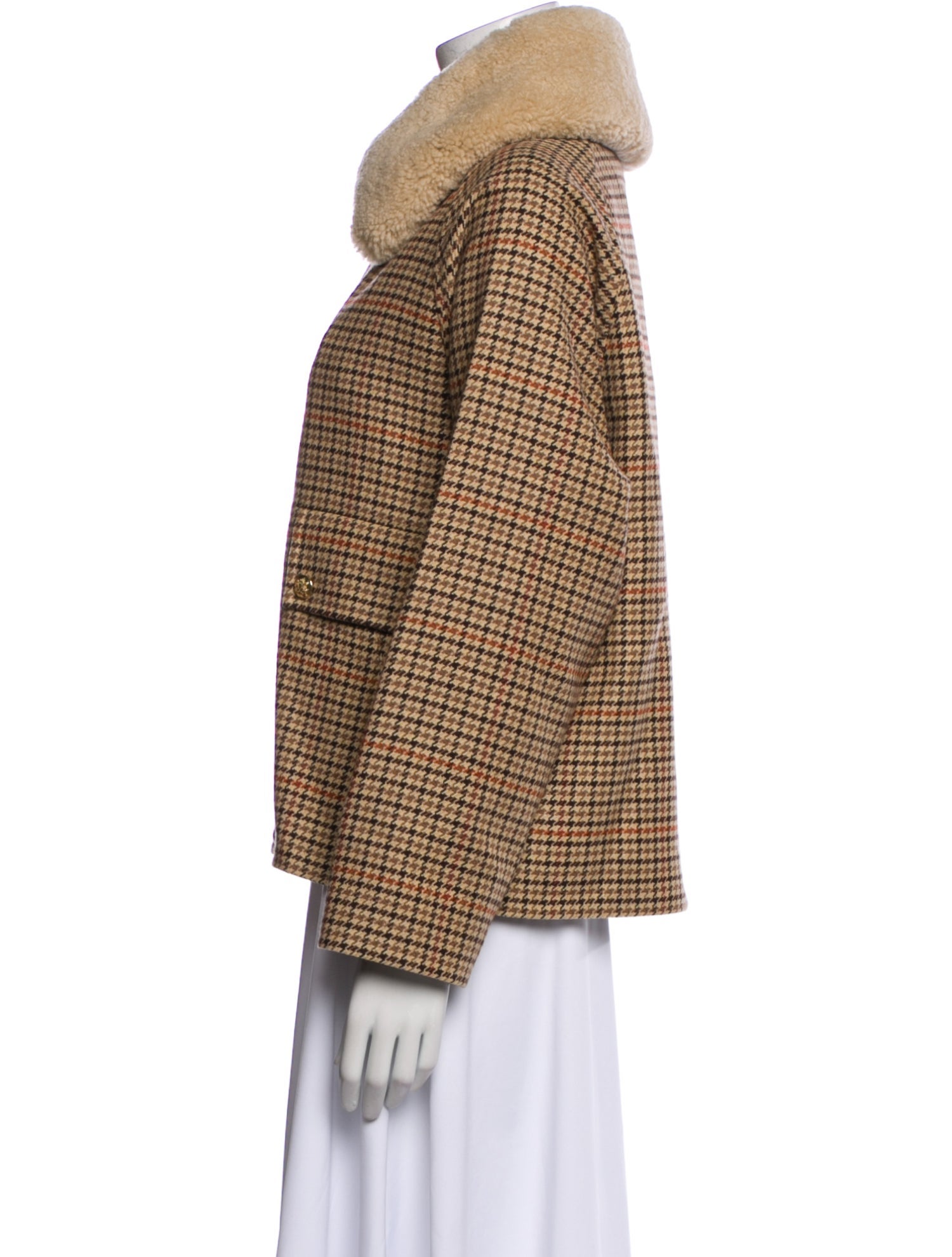 Nili Lotan Virgin Wool Plaid Print Fur Jacket w/ Tags