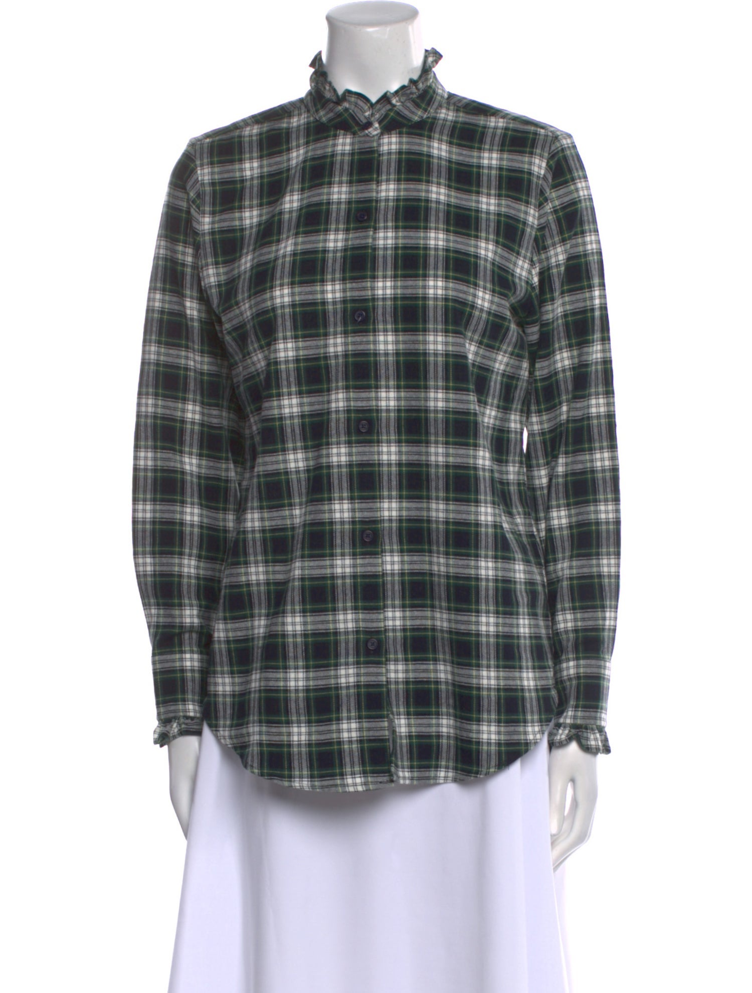 Nili Lotan Plaid Print Mock Neck Button-Up Top w/ Tags
