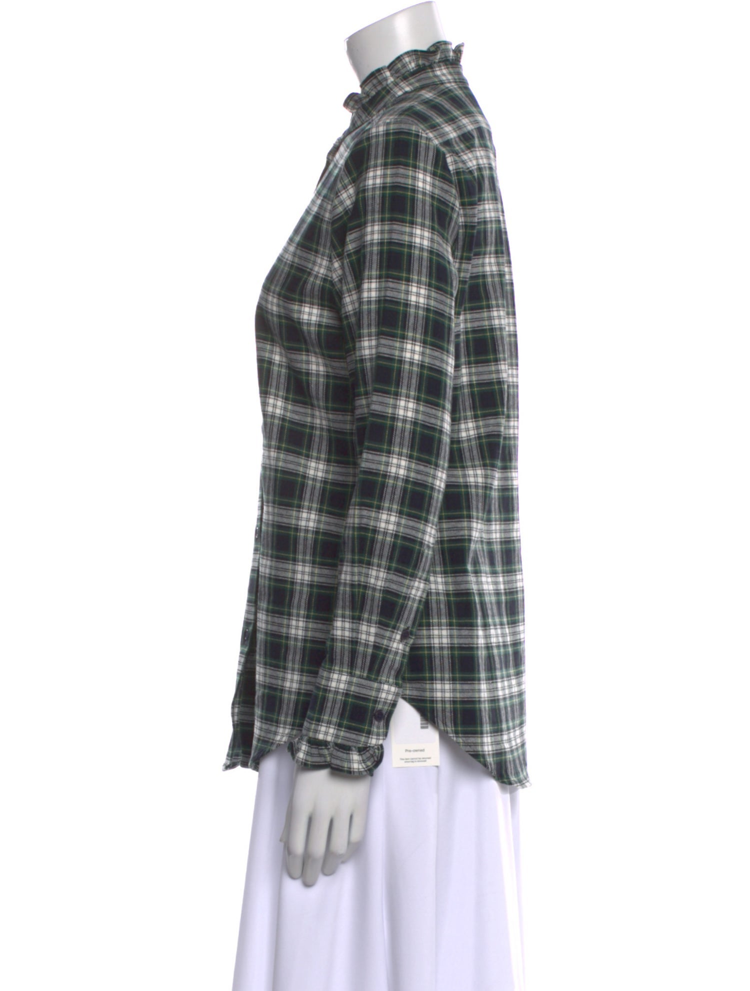 Nili Lotan Plaid Print Mock Neck Button-Up Top w/ Tags