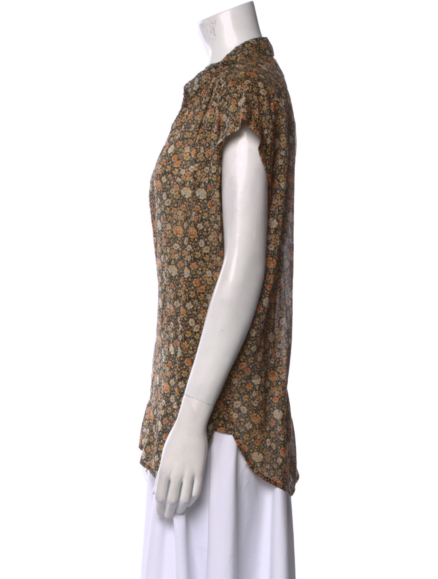 Nili Lotan Floral Print Short Sleeve Blouse