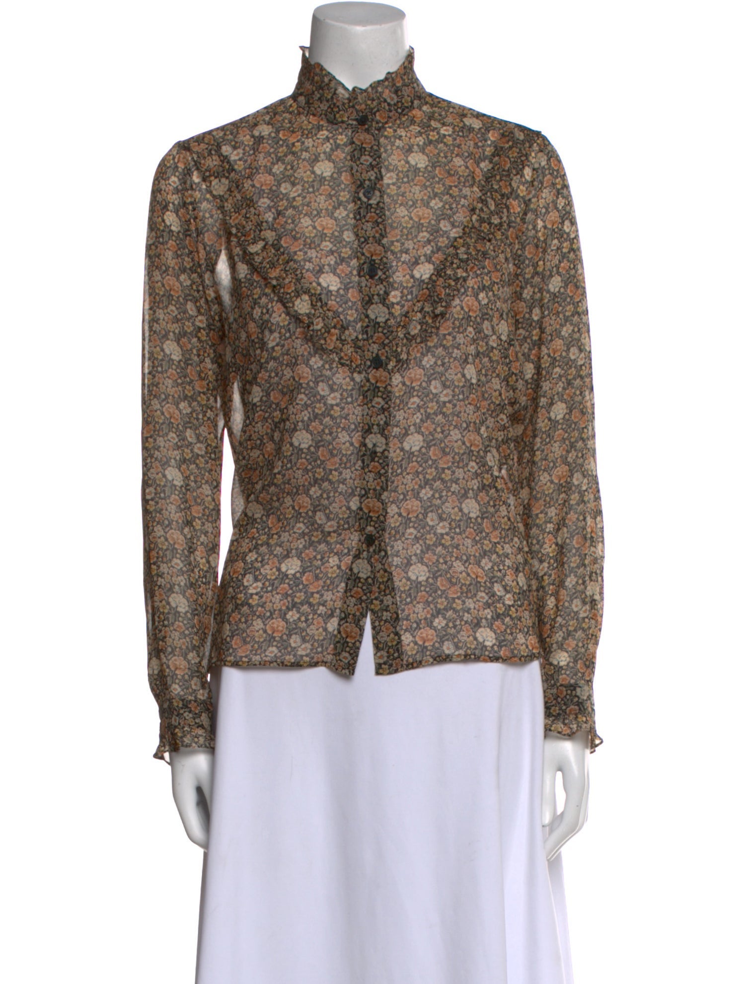 Nili Lotan Silk Floral Print Button-Up Top