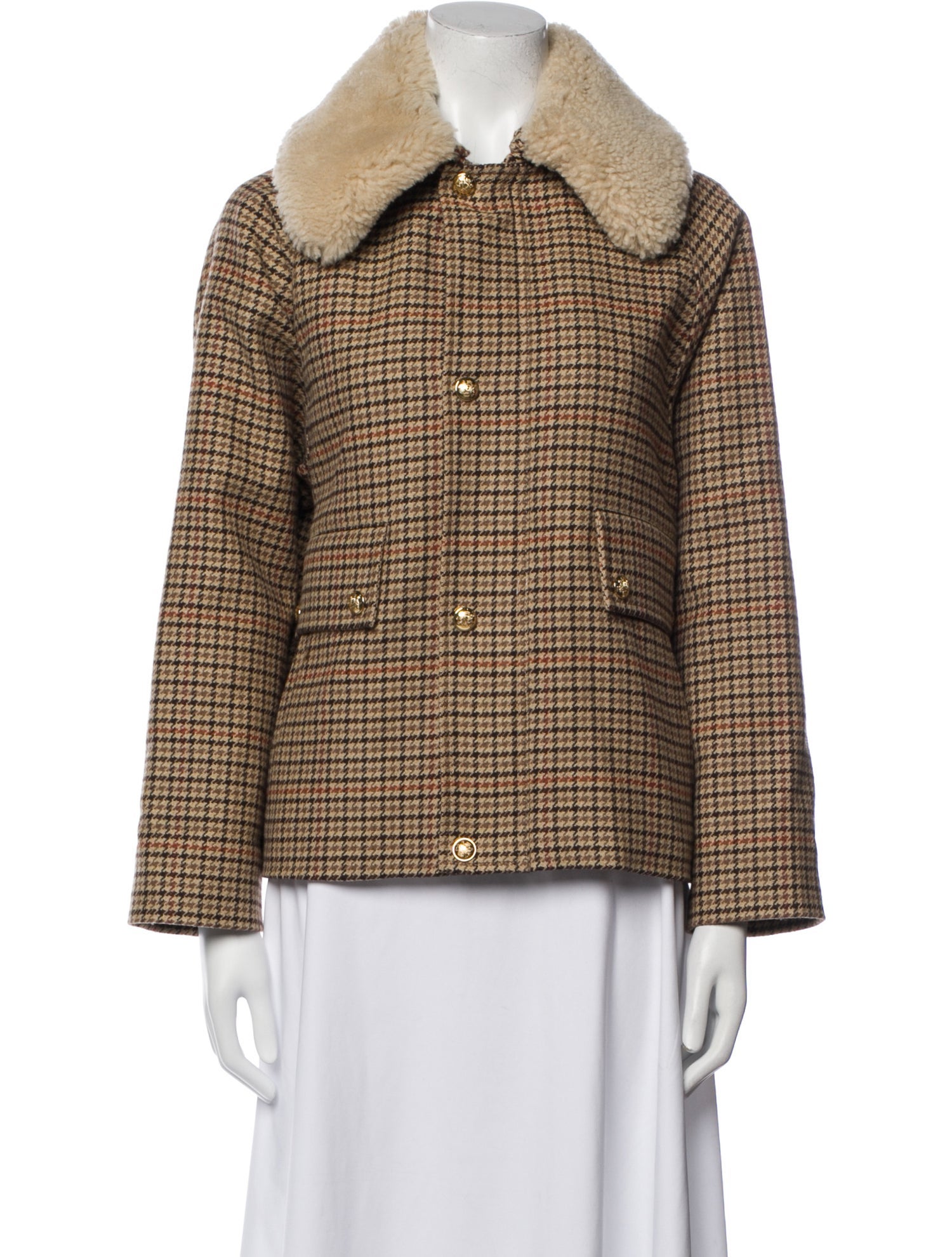 Nili Lotan Virgin Wool Houndstooth Print Fur Jacket
