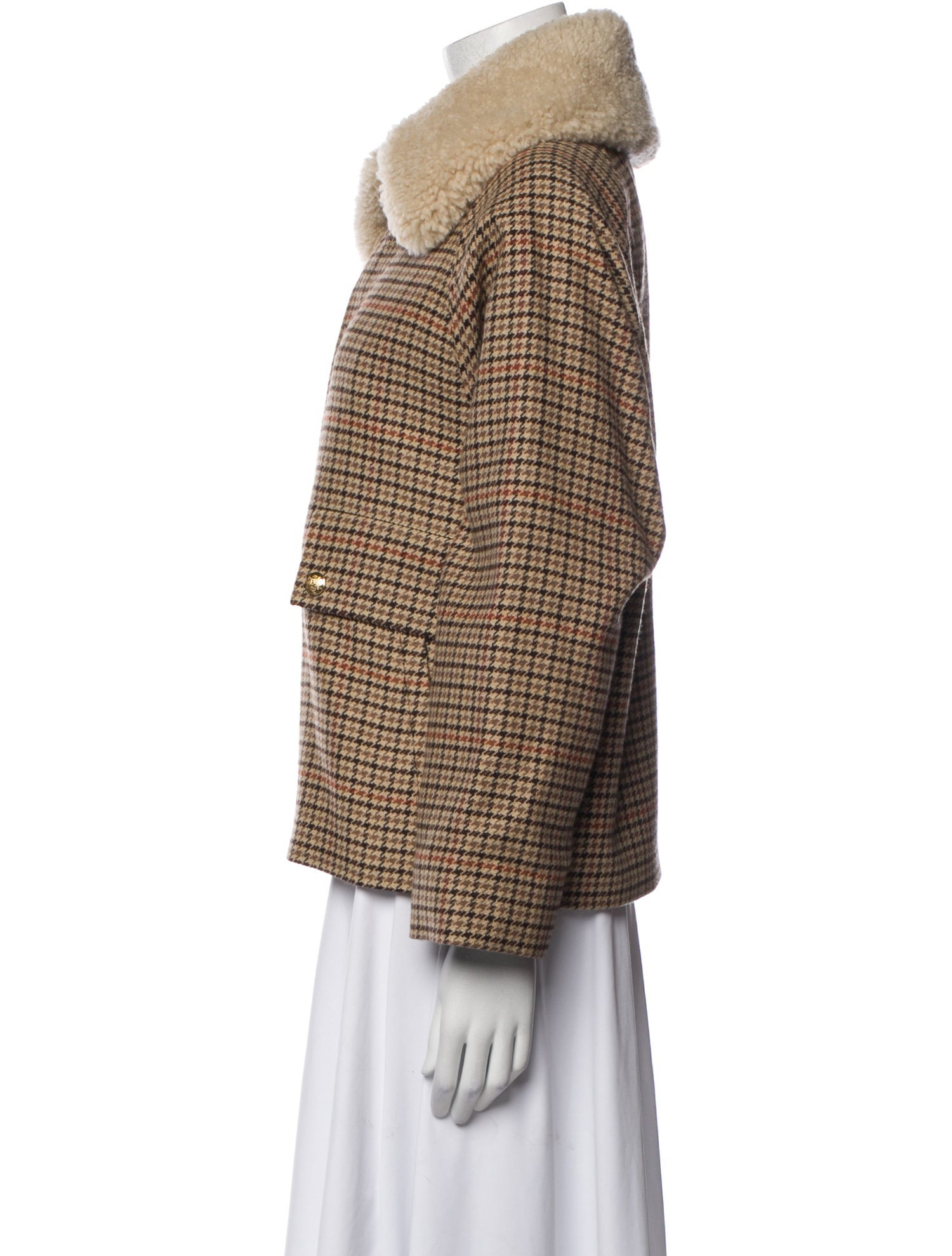 Nili Lotan Virgin Wool Houndstooth Print Fur Jacket