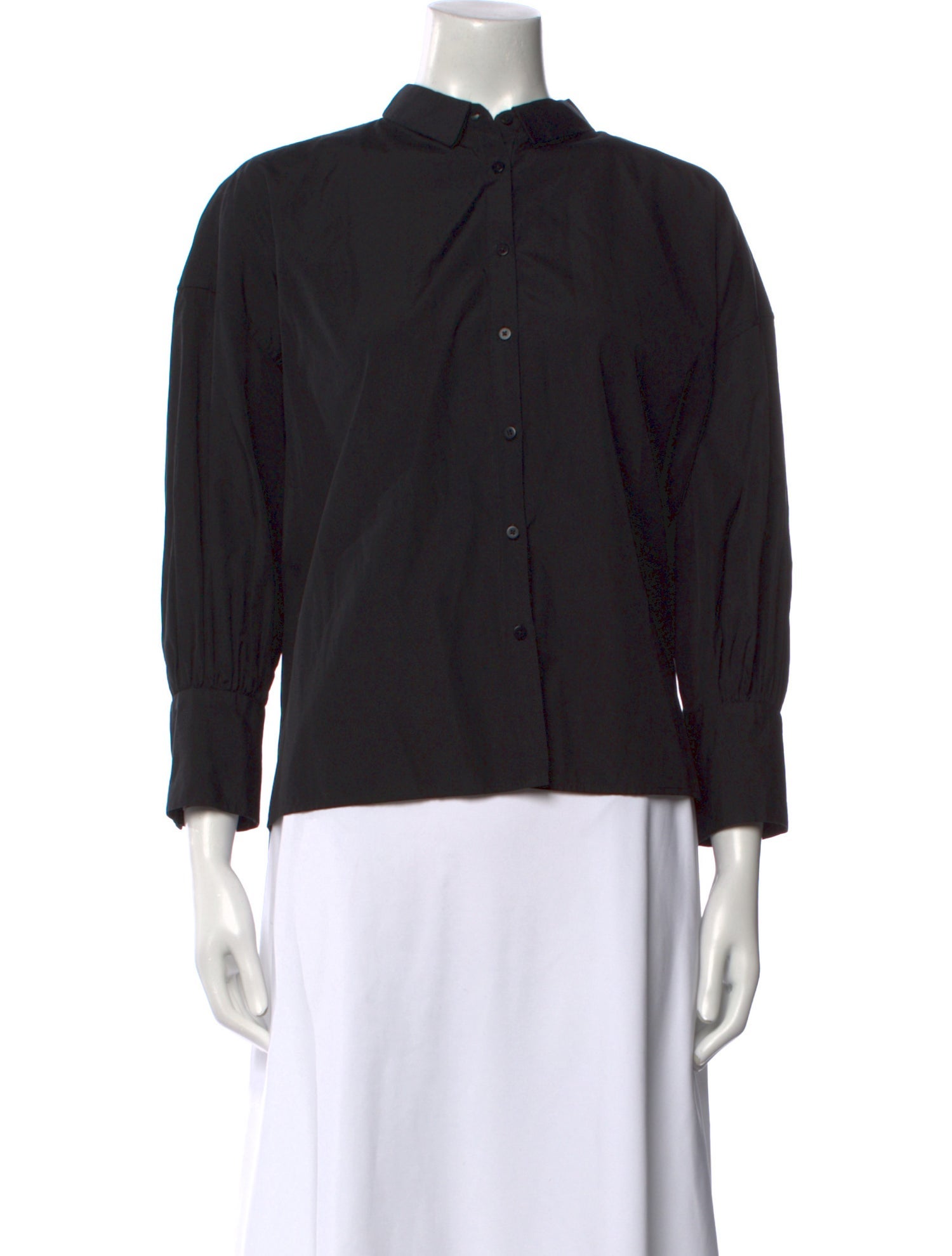 Nili Lotan Mock Neck Three-Quarter Sleeve Button-Up Top