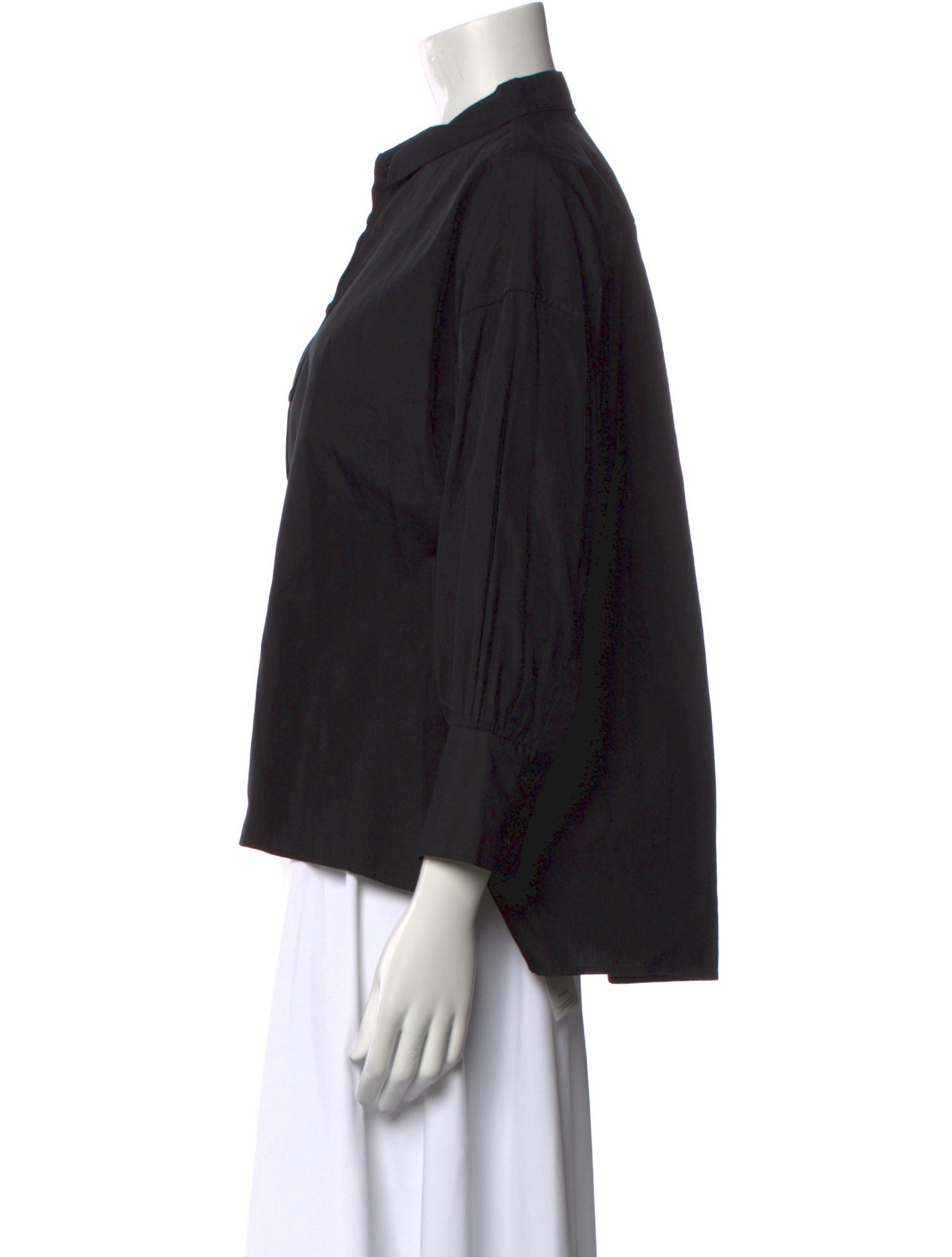 Nili Lotan Mock Neck Three-Quarter Sleeve Button-Up Top