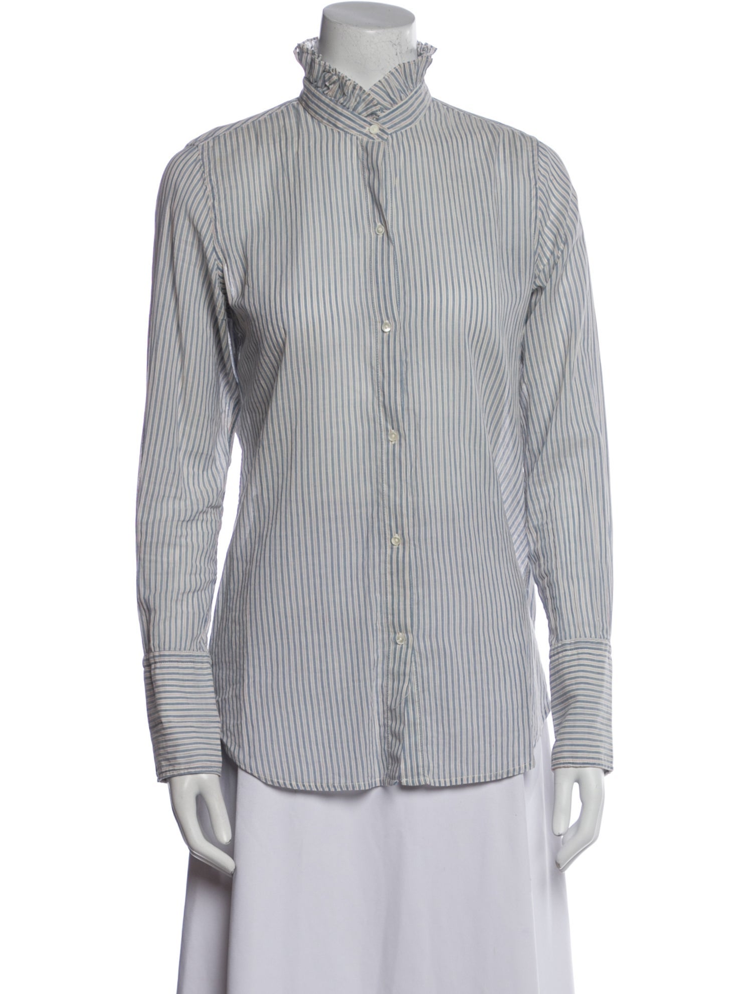 Nili Lotan Striped Mock Neck Button-Up Top