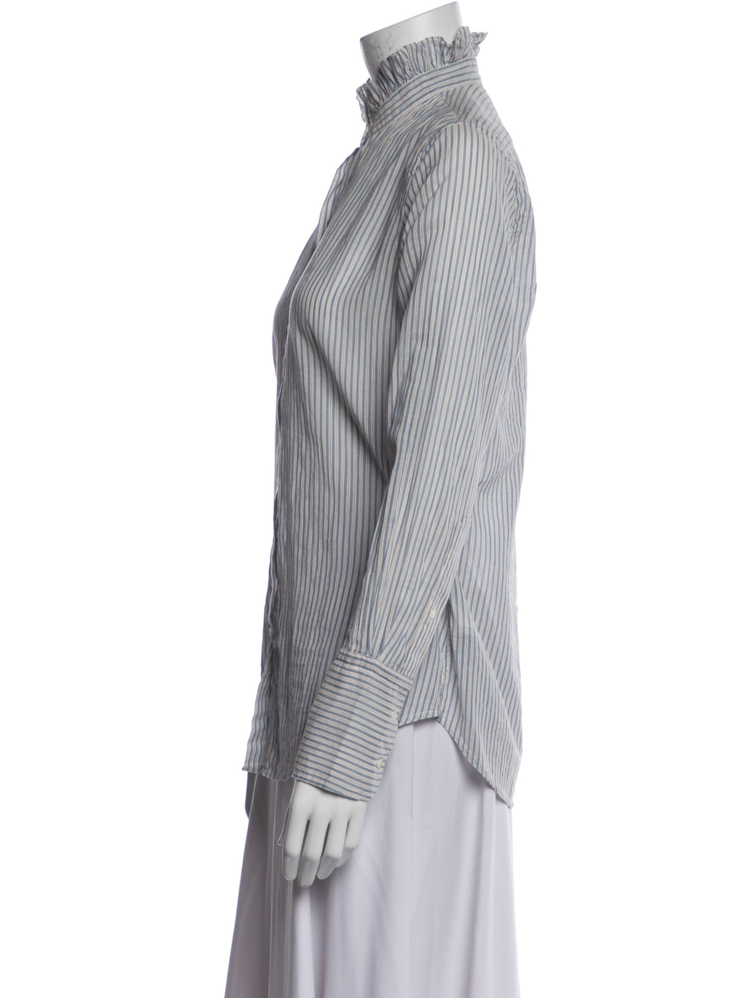 Nili Lotan Striped Mock Neck Button-Up Top