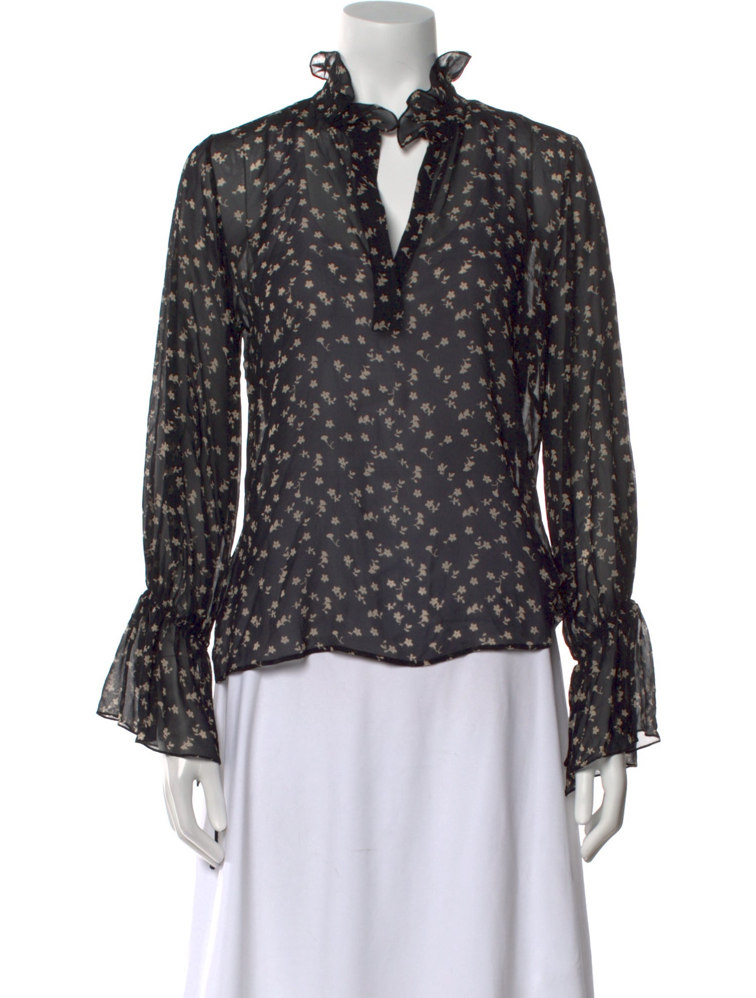 Nili Lotan Floral Print V-Neck Blouse