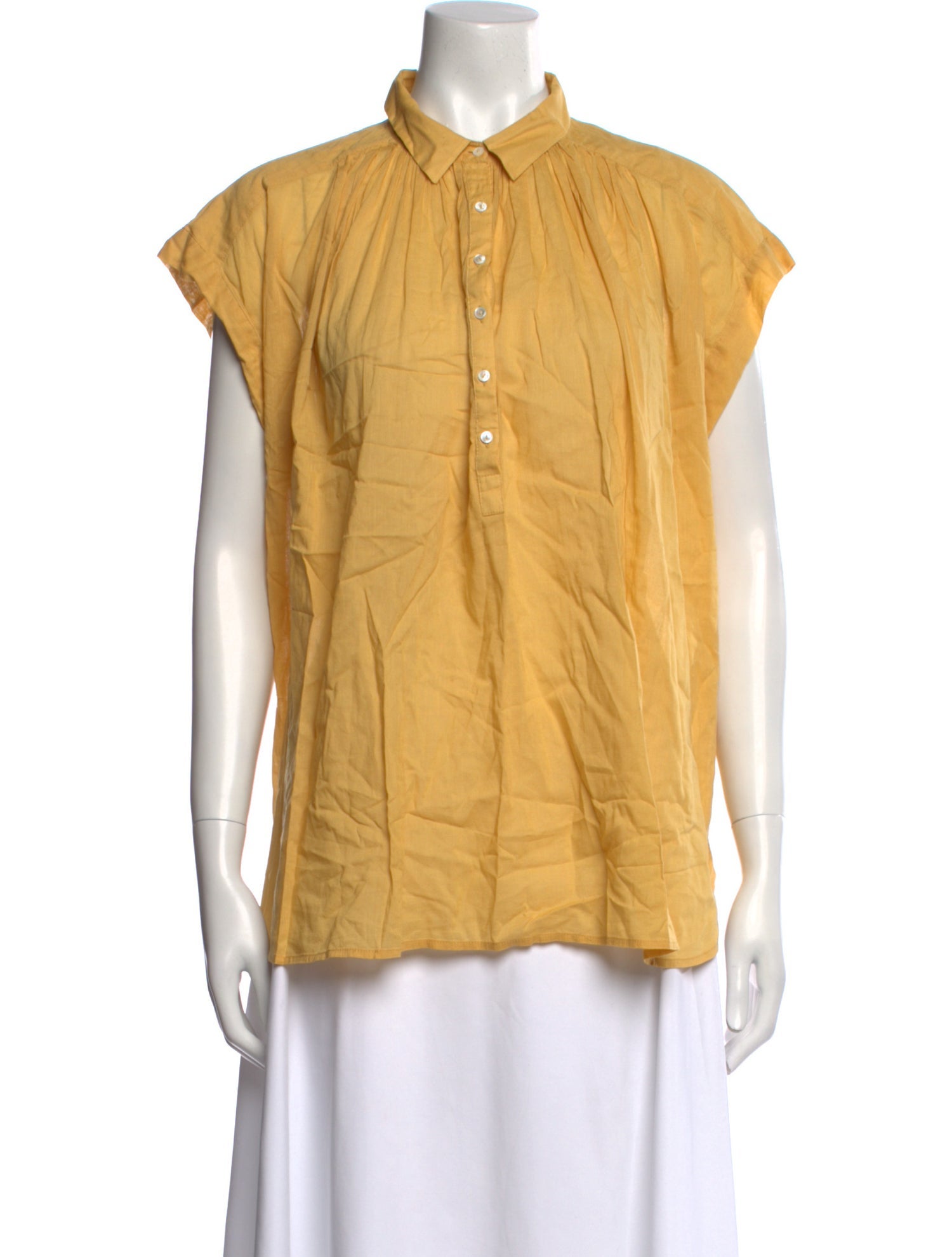 Nili Lotan Mock Neck Short Sleeve Button-Up Top