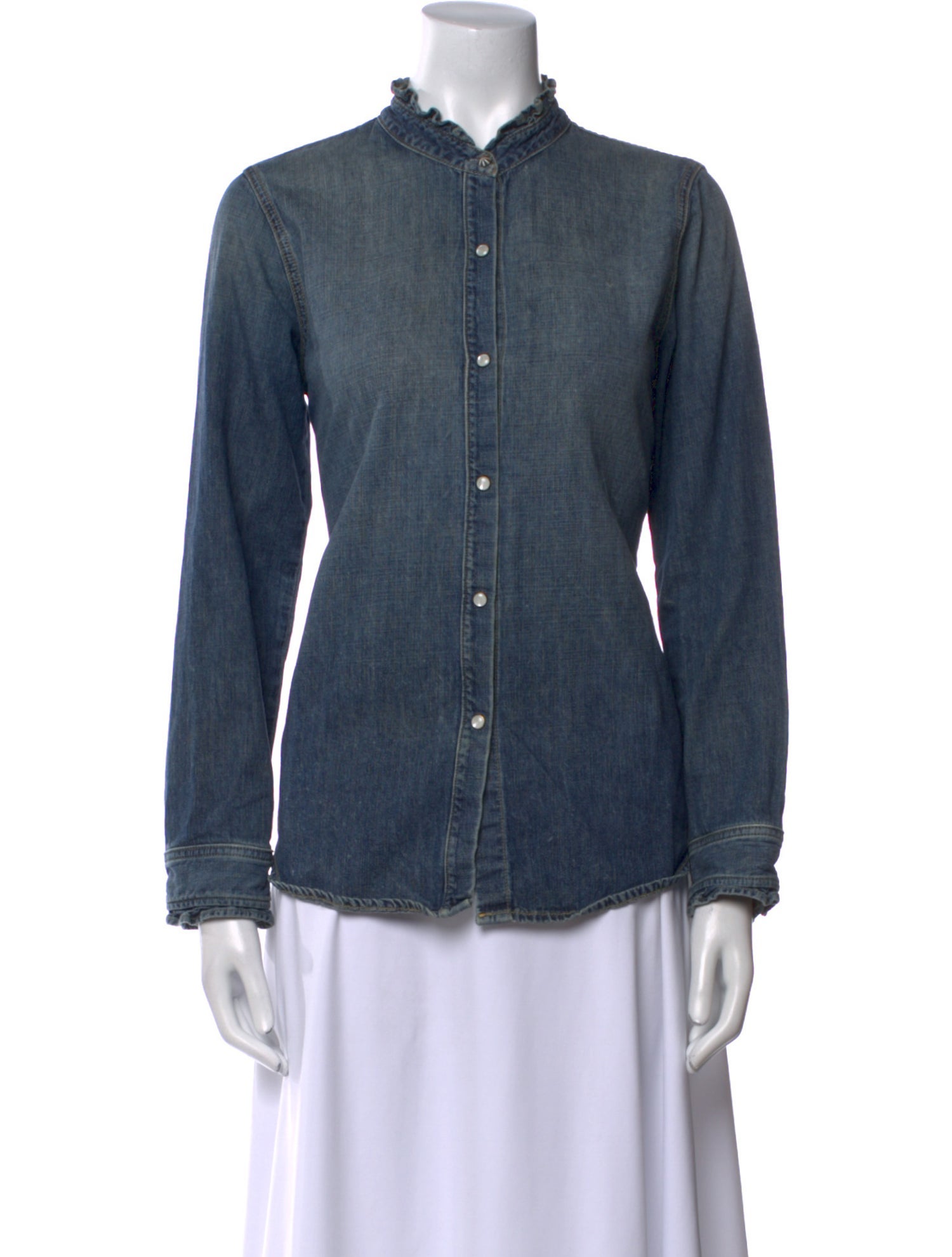 Nili Lotan Mock Neck Long Sleeve Button-Up Top