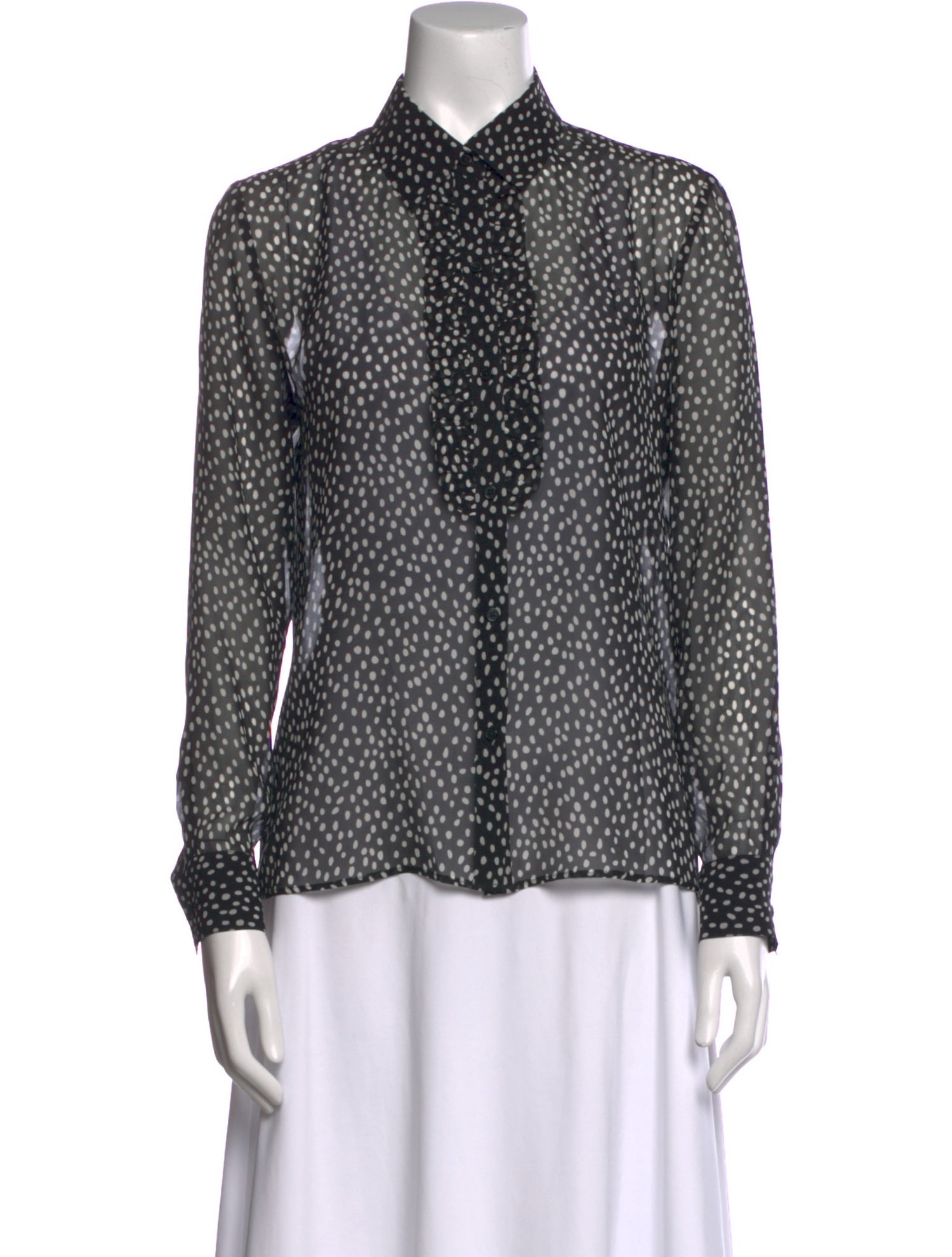 Nili Lotan Silk Polka Dot Print Button-Up Top