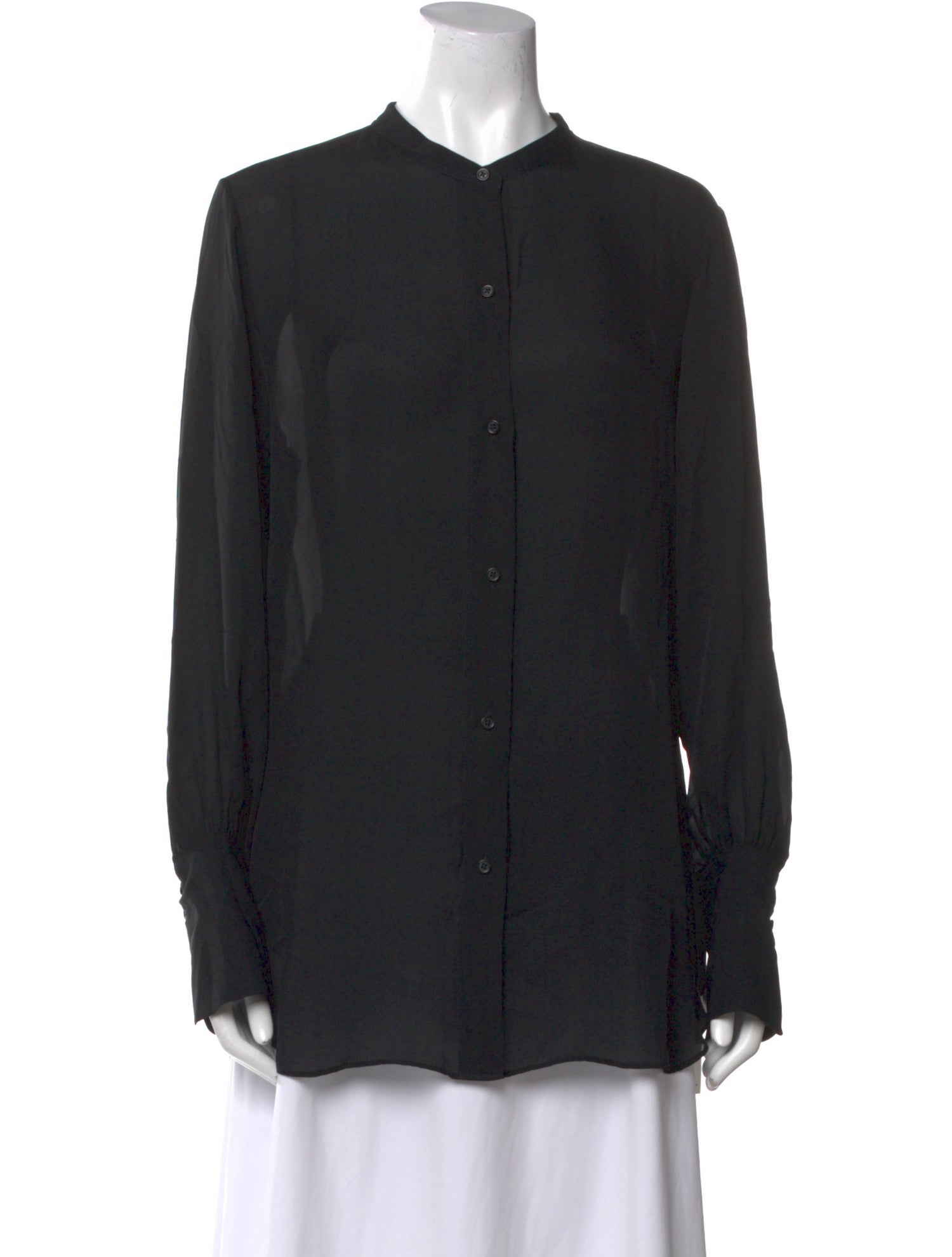 Nili Lotan Silk Mock Neck Button-Up Top