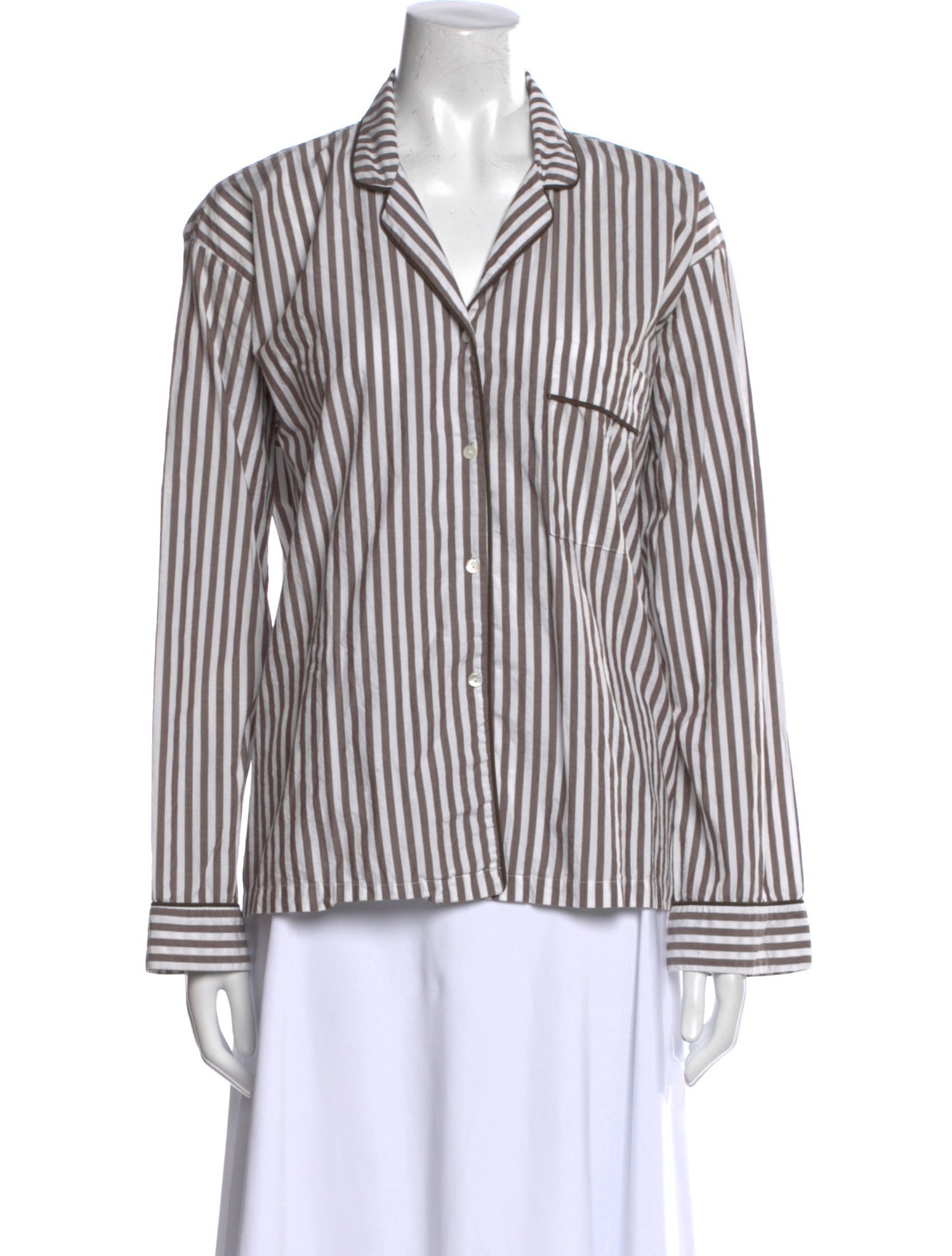 Nili Lotan Striped V-Neck Button-Up Top