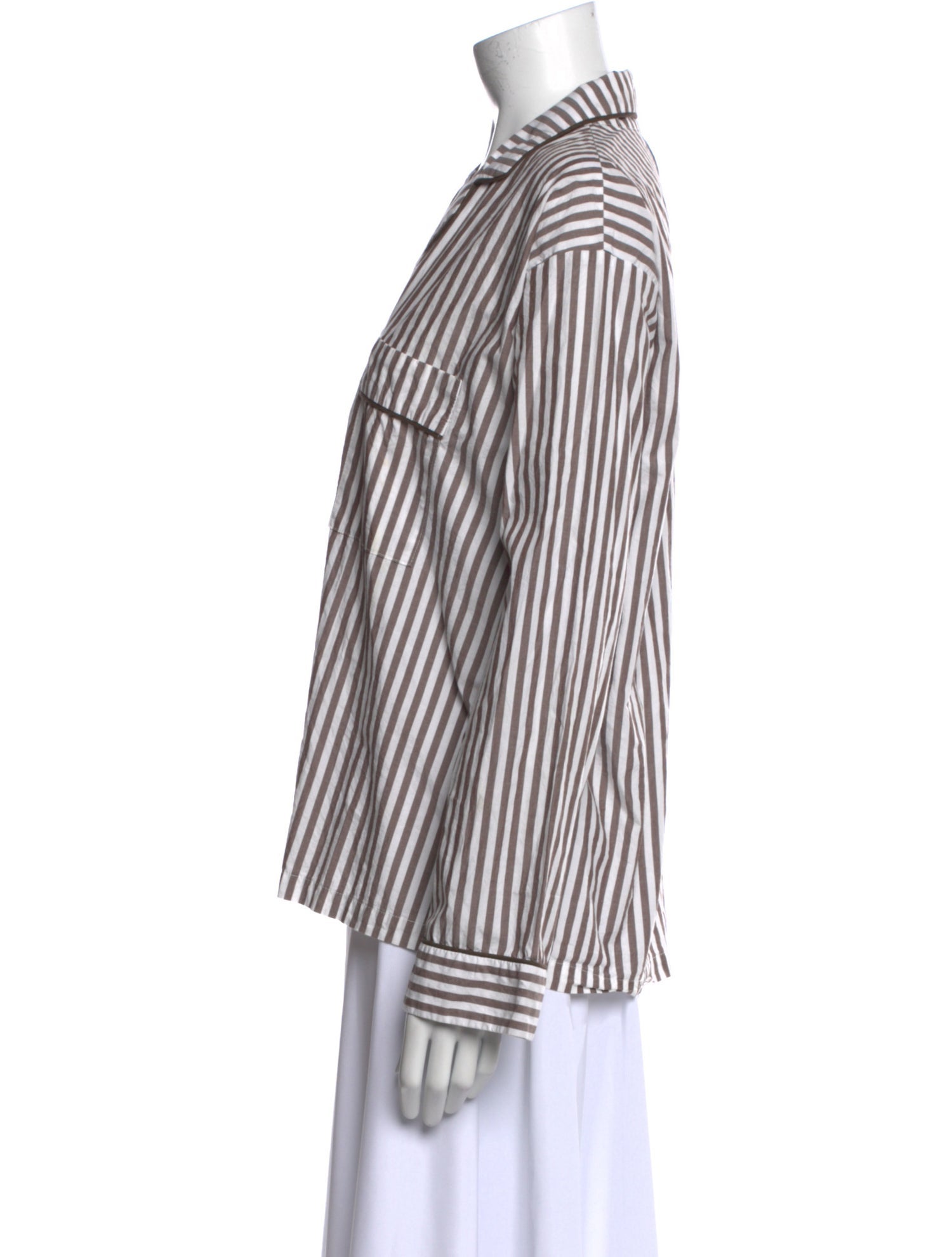 Nili Lotan Striped V-Neck Button-Up Top