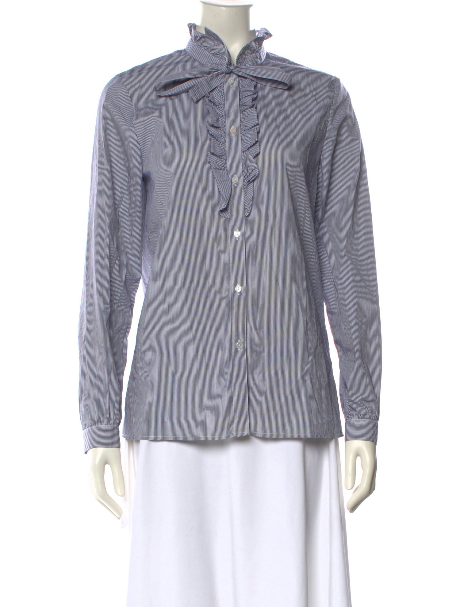 Nili Lotan Striped Mock Neck Button-Up Top