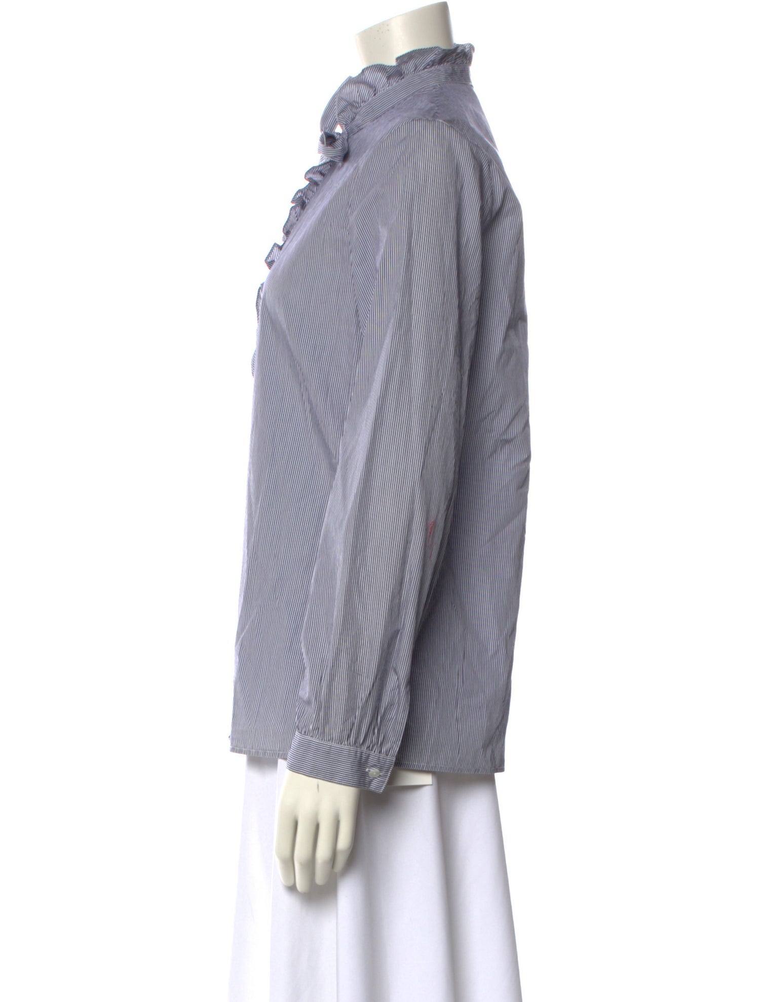 Nili Lotan Striped Mock Neck Button-Up Top