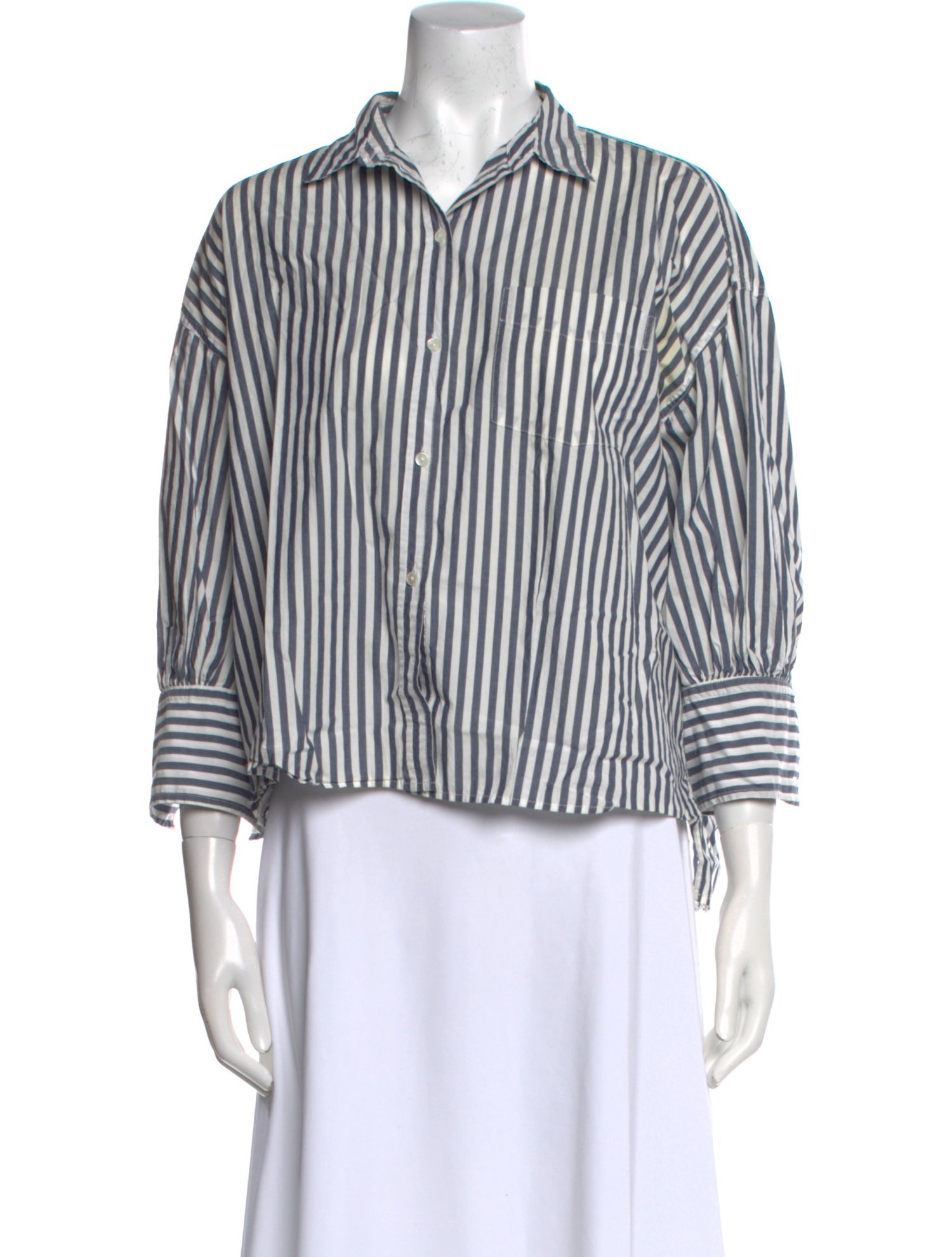 Nili Lotan Striped Three-Quarter Sleeve Button-Up Top