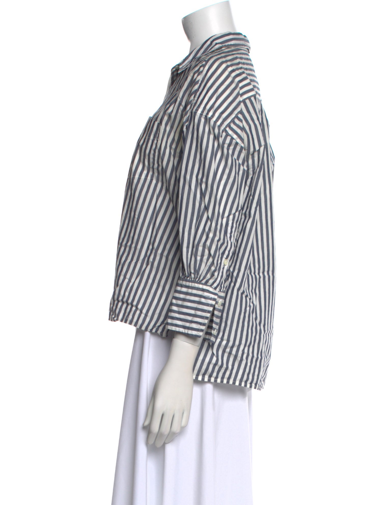 Nili Lotan Striped Three-Quarter Sleeve Button-Up Top