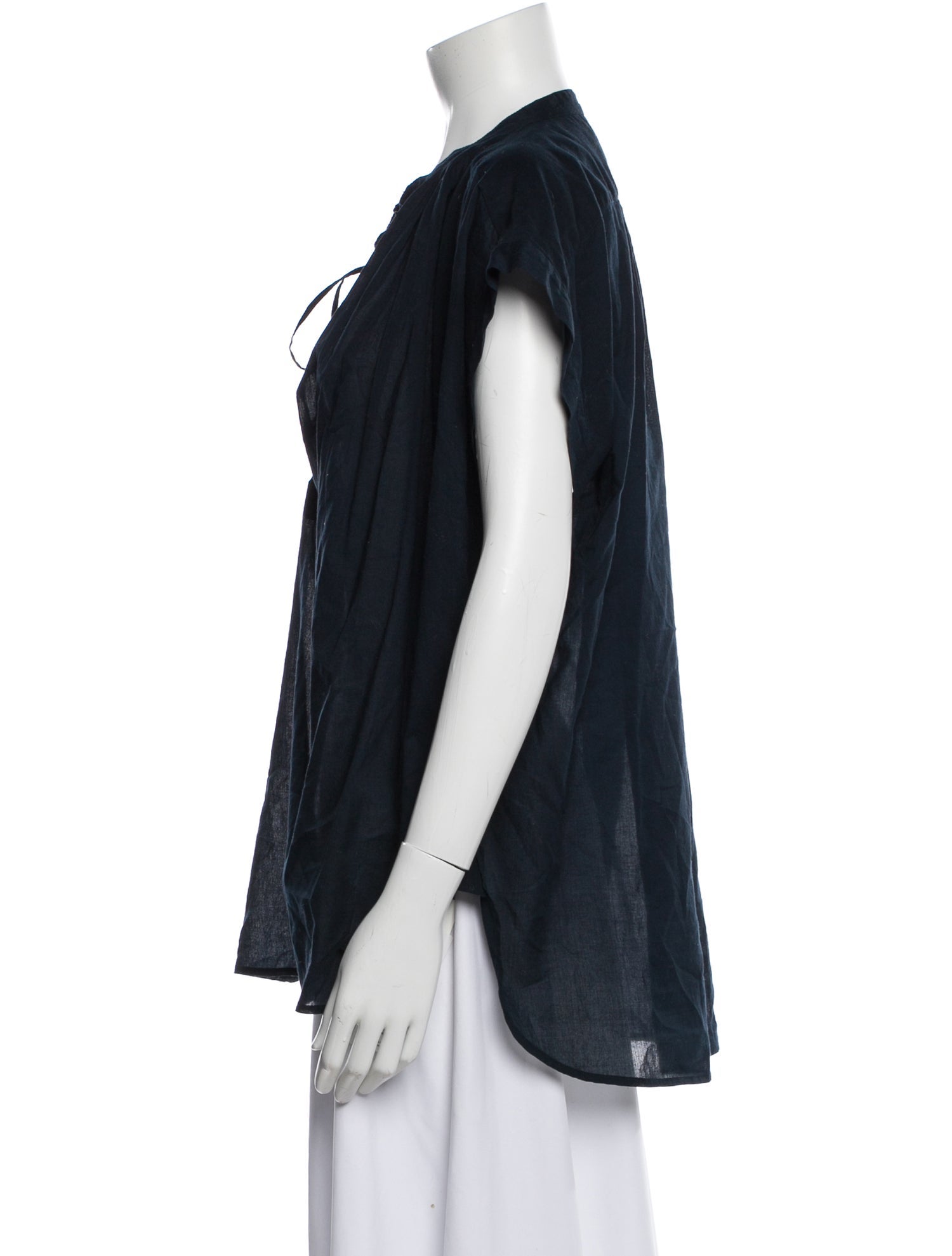 Nili Lotan Tie Neck Short Sleeve Top