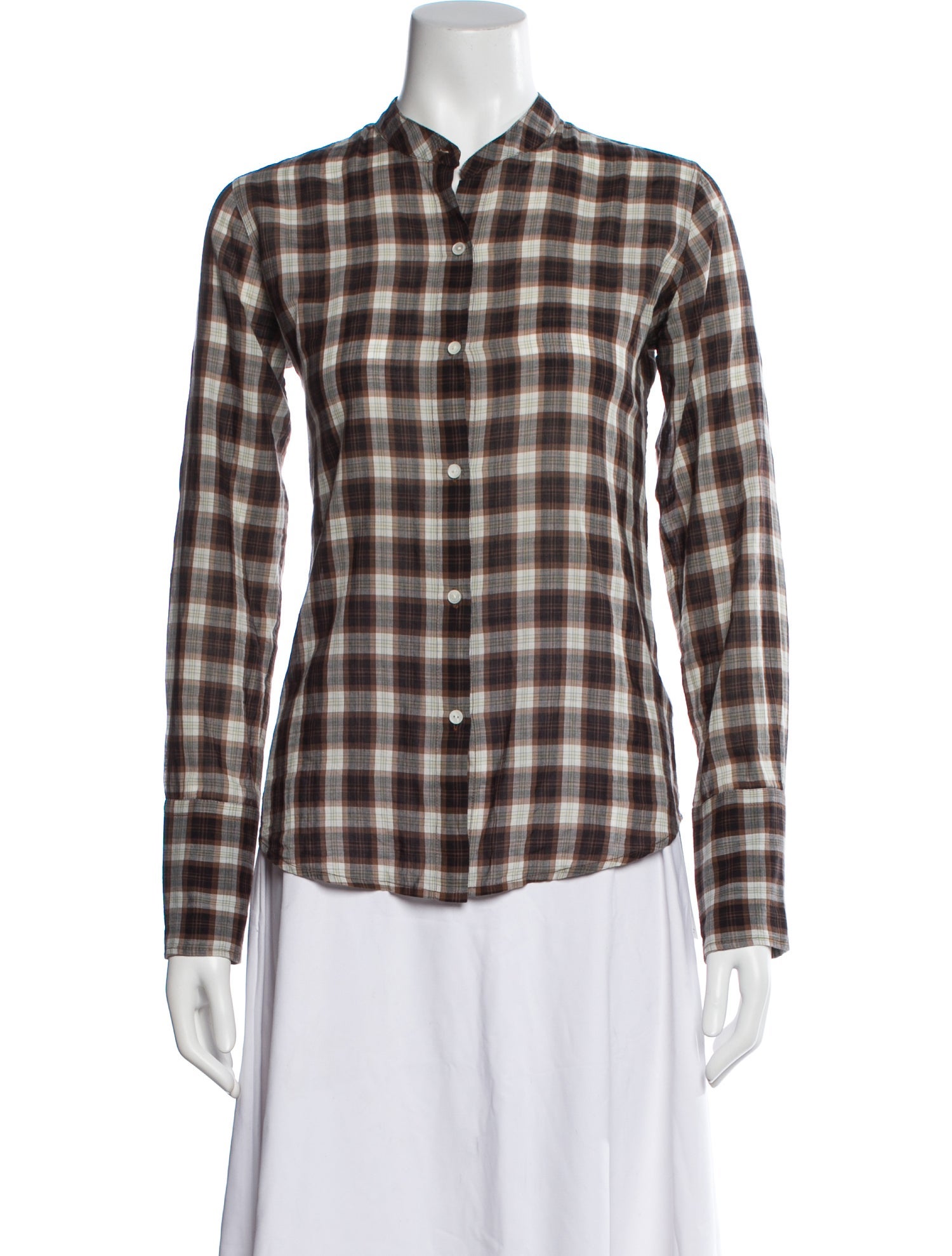 Nili Lotan Plaid Print Long Sleeve Blouse