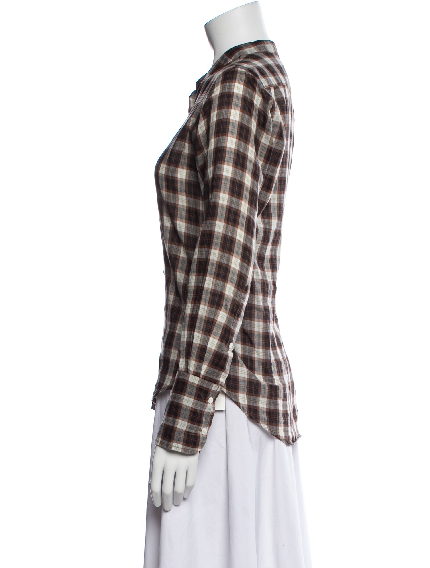 Nili Lotan Plaid Print Long Sleeve Blouse