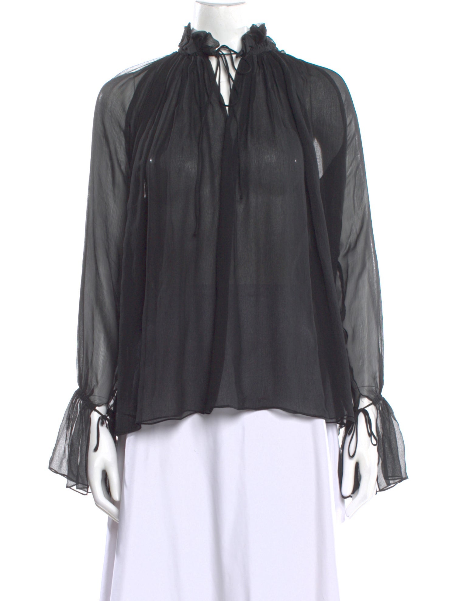 Nili Lotan Silk Tie Neck Blouse