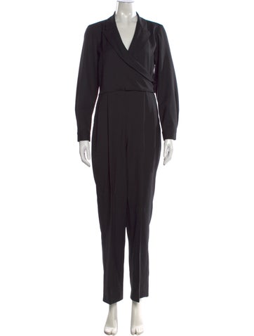 Pre-owned Nili Lotan Virgin Wool V-neck Jumpsuit In Black