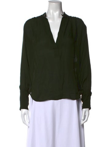 Pre-owned Nili Lotan Silk V-neck Blouse In Green