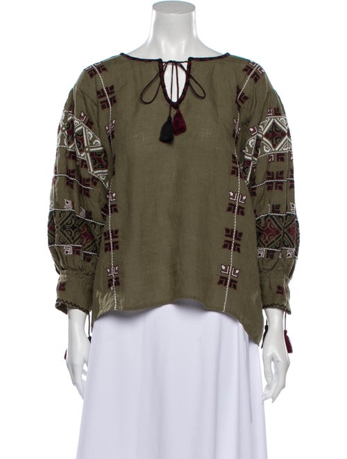 Nili Lotan Linen Printed Blouse Green