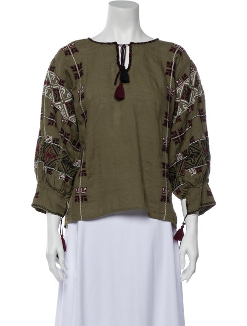 Nili Lotan Linen Printed Blouse Green