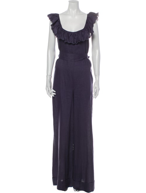 Nili Lotan Linen Scoop Neck Jumpsuit Purple