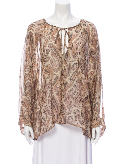 Nili Lotan Silk Paisley Print Blouse Brown