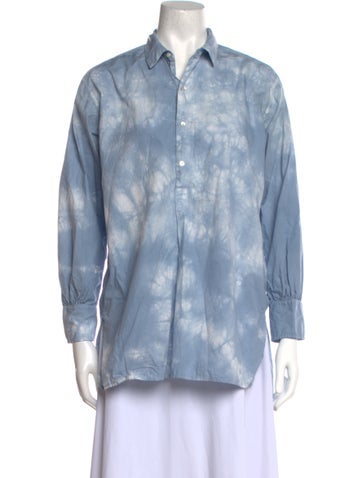 Nili Lotan Tops Tie-Dye Print Long Sleeve Button-Up Top XS