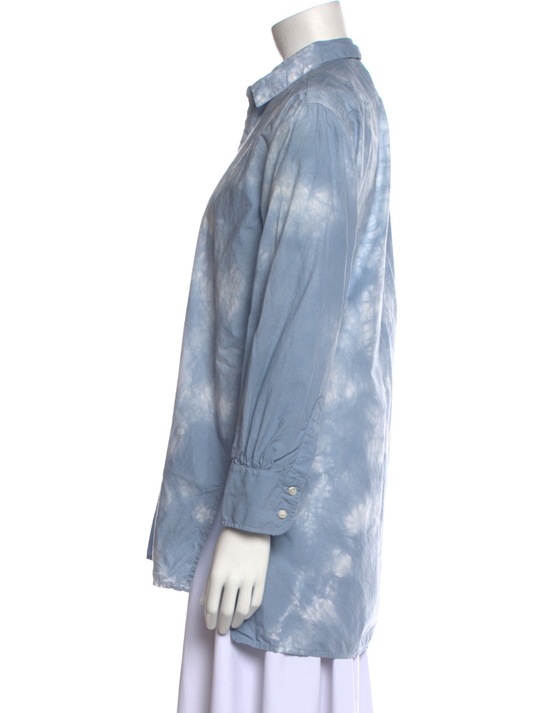 Nili Lotan Tie-Dye Print Long Sleeve Button-Up Top