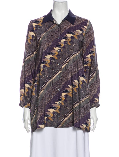 No.6 Silk Printed Button-Up Top Purple